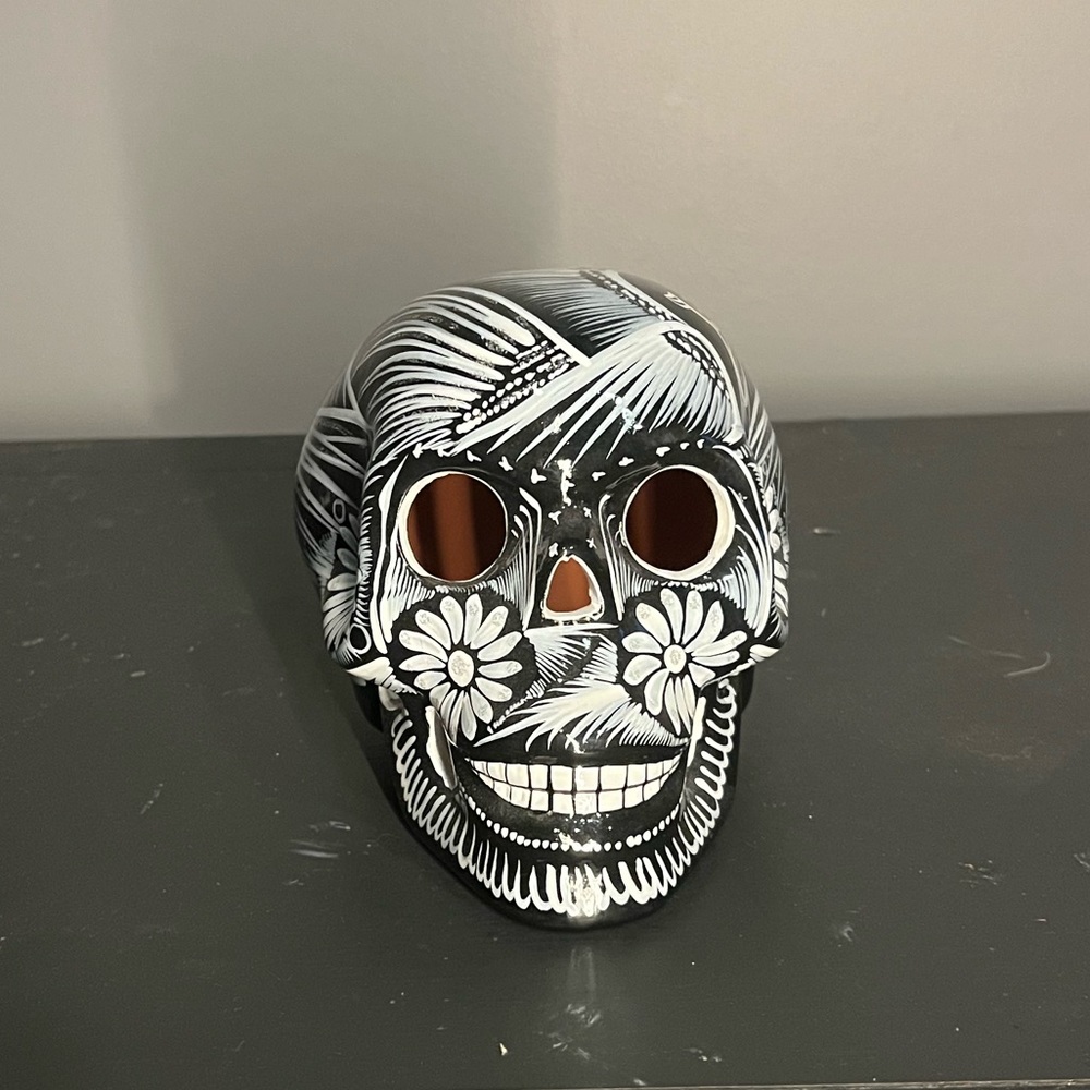 Elegant Black and White Ceramic Dia de los Muertos Decorative Skull